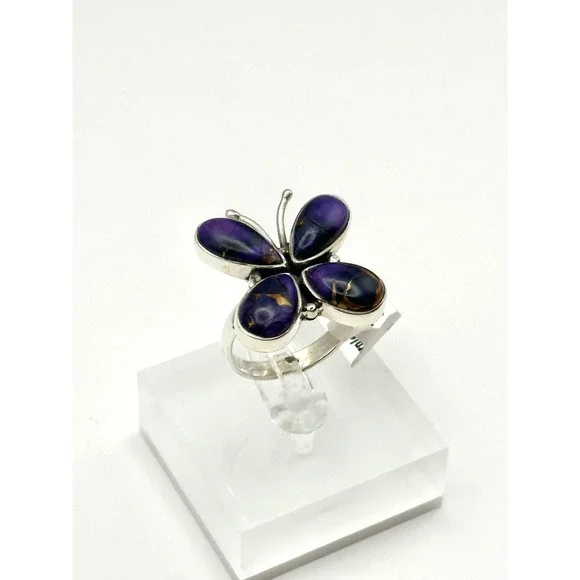 Purple Dahlia Kingman Turquoise Butterfly Sterling Silver Handmade Ring‎ Size 9